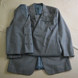 Vittorio St Angelo 44L 38x30 Blue Plaid 3 Piece Mens Vest Jacket Pants Suit - Picture 1 of 12