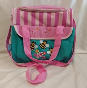 Ellie & Luke Diaper Zippered Tote Bag Pink/Green w/embroid Bumblebees & Flowers - Picture 1 of 10