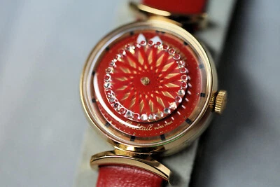 NUEVO EN CAJA ERNEST BOREL Reloj de Damas Rojo Esfera Caleidoscopio Cuerda a Mano De Colección Foto 1 de 4