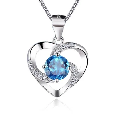 925er Silber Herz Kette Damen Halskette Zirkonia Anhänger Schmuck - Bild 1 von 4