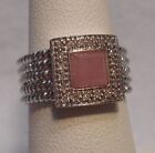 Estate~Pink Quartz & Genuine Diamonds 925 Sterling Silver Halo Ring Size 6