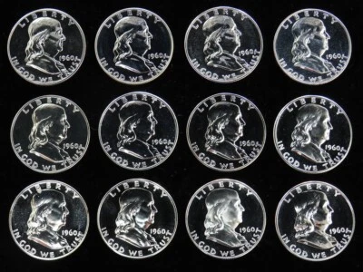 1960 FRANKLIN HALF DOLLAR LOT OF 12 COINS GEM PROOF + CAMEO's - Image 1 of 2