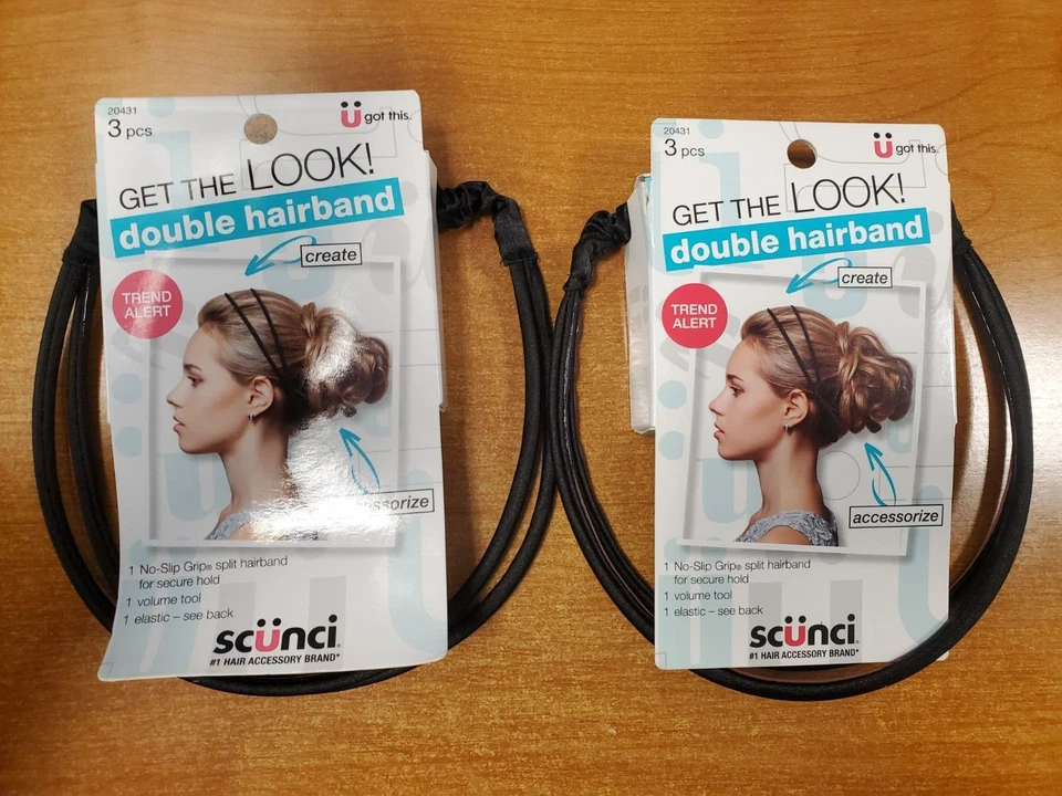 2 Pack: Scunci Double Hairband  Split Hairband/Volume Tool/Elastic (4311) R8P2a - Image 1 of 3