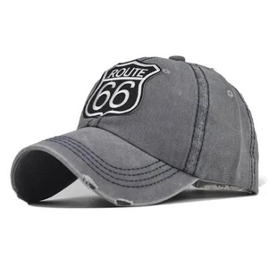 Route 66 Gray Baseball Cap, Washed Retro Cotton, New Style Base Ball Hat - Picture 1 of 3