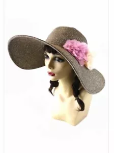 Brown Flower Big Rim Sun Hat, Beach Hat, Summer Hat, Sun Hat, Beautiful Hat, - Picture 1 of 4