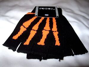 Black with Neon Orange Skeleton Bone Fingerless Gloves-Skeleton Gloves Halloween