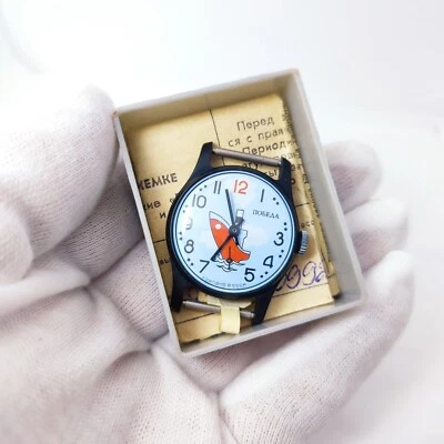 ⭐Vintage Reloj Soviético Pobeda (Zim) Caja de Envío, Documentos 2602 15 Jewes Hecho en URSS Foto 1 de 4