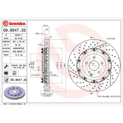 Rotores de freno delanteros Brembo OE equivalentes para Mercedes-Benz SLK55 AMG 2005 2006 07 Foto 1 de 4