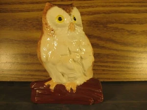 Ceramic Barn Owl on Log Hollow Bird Statue Figurine - Picture 1 of 7