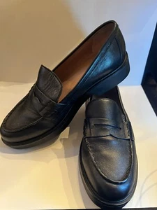 NORSTROM Black Leather Penny Loafers Sz 6 1/2M - Picture 1 of 3
