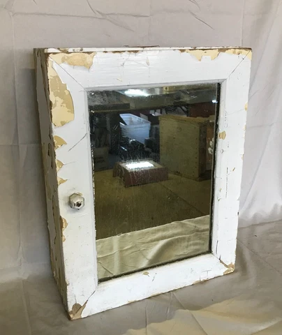 Antique Shabby White Mirror Medicine Cabinet Glass Knob VTG Chic Old 612-23B Cover
