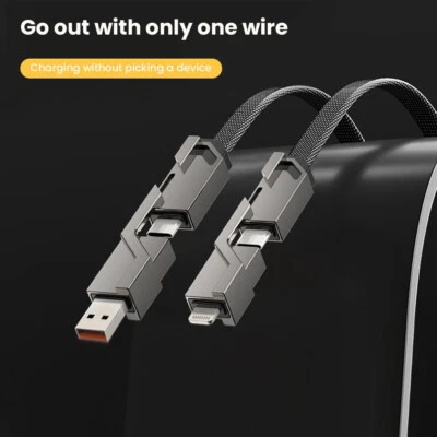 Charger Cable Braided 4 in 1 100W Fast Charging Anti-tangle For iPhone Type-C - Image 1 of 4