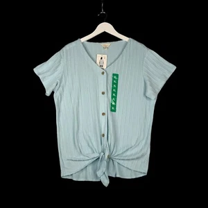 NEW “Weatherproof” Brand Women’s XL Sweater Blue Knit Tie Front Short Sleeve - Picture 1 of 10