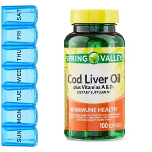 Aceite de hígado de bacalao más vitaminas A y D3 - Suplemento dietético + paquete planificador de píldoras - Imagen 1 de 1