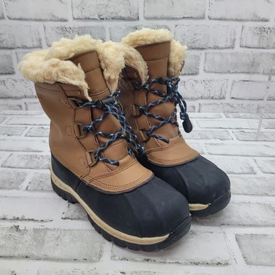 Bearpaw Youth Sherpa Lined Rubber Winter Duck Boots Tan Black Size 2 - Image 1 of 4