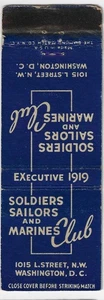 Cubierta de colección Matchbook Soldiers Sailors and Marines Club Washington DC. - Imagen 1 de 3