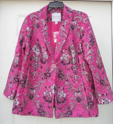 Nueva Chaqueta Blazer Susan Graver Rosa Floral Brocado Tapiz Talla Pequeña 14P Foto 1 de 4