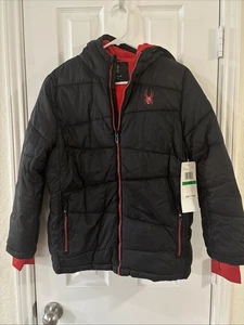 Spyder Boys Jacket Size Large 14-16 Hooded Puffer Coat Black - Picture 1 of 6