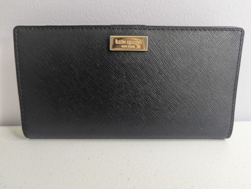 Portafoglio Kate Spade nero bif pelle di mucca interno pulito 13 carte zip retro monete