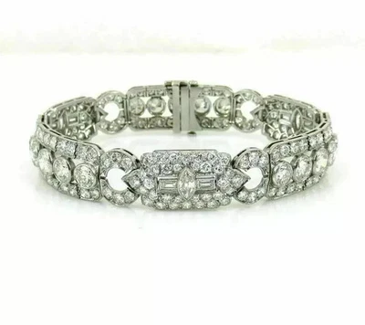 15Ct ар-деко маркиза огранки Lab создал бриллиант браслет 14K белое золото покрытием - Изображение 1 из 4