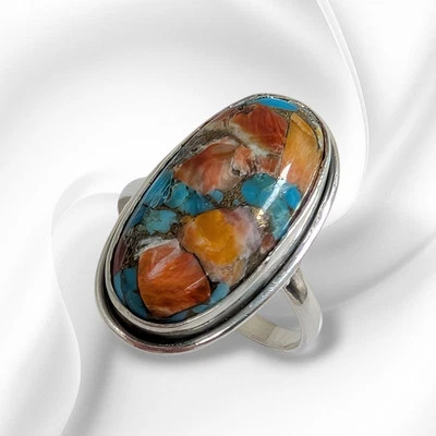 Solid 925 Sterling Silver Women's Ring With Authentic Oyster Copper Turquoise  - Image 1 of 4