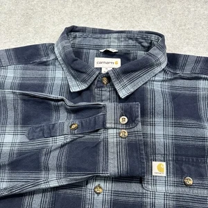 Carhartt Hubbard Flannel Mens Extra Large Blue Plaid Heavyweight Workwear Ranch - Picture 1 of 9