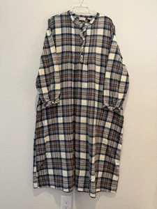 L.L. Bean Flannel Nightgown Blue Plaid Size XL 100% Cotton Cottagecore Prairie - Picture 1 of 8