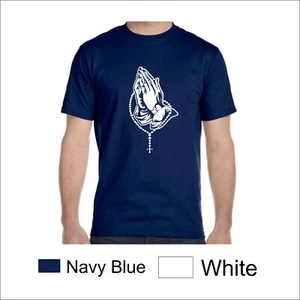 Catholic  Pray Hands Rosary  T-Shirt - Picture 1 of 12