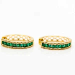 Earrings Ear Clips 750/18K Yellow Gold Emerald ca.4ct Diamonds Ca. 0,80ct H / Si - Picture 1 of 2