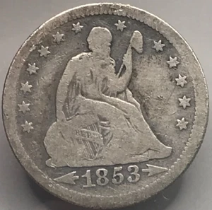 1853 Seated Liberty Quarter Dollar ~ Fine - Bild 1 von 2