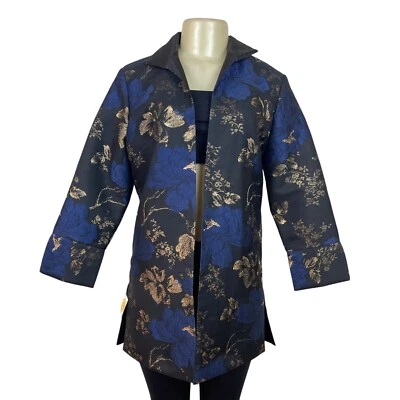 Grace Chuang Womens Blue & Gold Floral Brocade Blazer Size S - New - Image 1 of 4