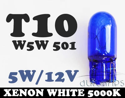 T10 W5W 5000K Super White Globe Front Park Head Light Bulb Glass Wedge Base - Image 1 of 4