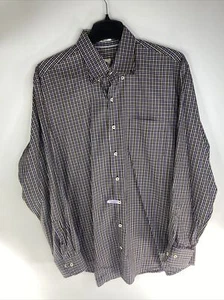 Peter Millar Button Down Shirt Mens Large Brown Purple Plaid Long Sleeve Dress - Picture 1 of 6