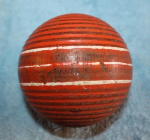Vtg  ORANGE Ribbed Croquet Ball Triple Striped 3 1/2" Replacement Wood Ball - Picture 1 of 4