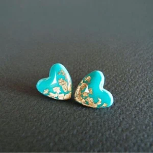 Heart Shape Wedding Gems Ear Stud Turquoise Earrings 925 Silver Jewelry - Picture 1 of 8
