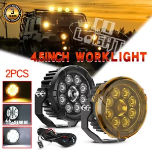 Pair White Yellow 4.5" inch LED Work Lights Pods Spot Fog Lamp Offroad Driving - Bild 1 von 11