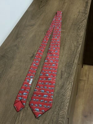Мужской галстук Hermes 7621 TA Red Elephants семейный принт старые деньги - Изображение 1 из 4