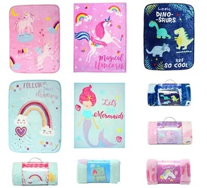 Children Kids Blanket Throw Rainbow Unicorn Dinosaur Fleece size 110x140cm - Picture 1 of 6