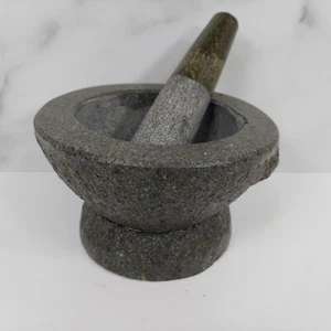 Stone Granite Mortar & Pestle Molcajete Salsa Guacamole Bowl Set 6" LG - Picture 1 of 9