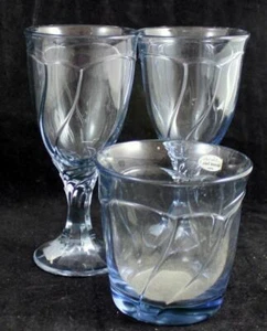 Noritake Crystal Sweet Swirl Light Blue 3 Piece Assortment of Drinking Glasses - Picture 1 of 4