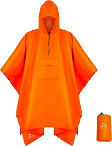 Lightweight Waterproof Hooded Rain Poncho with Pocket for Adults - Picture 1 of 12