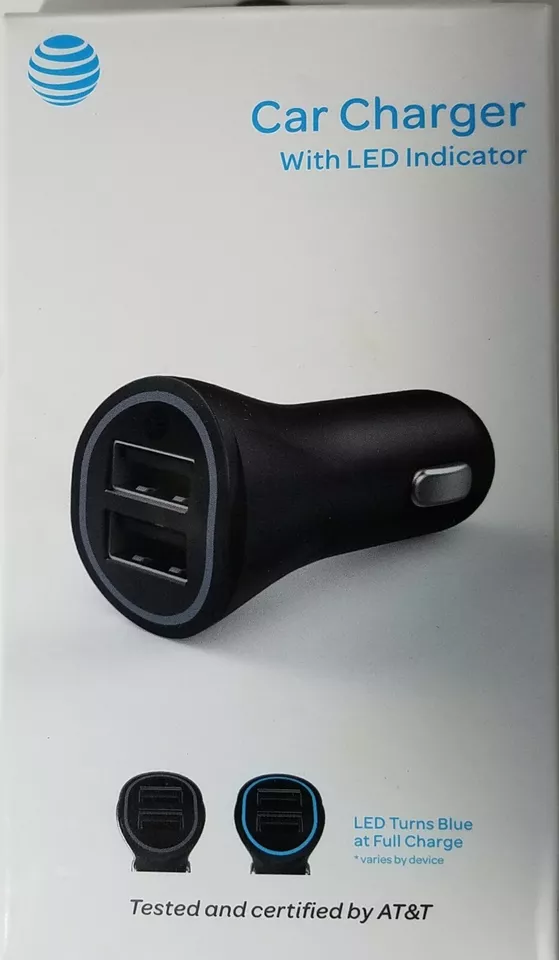 Dual Car Charger With LED Indicator AT&T Certified Black 2 Port USB Hot