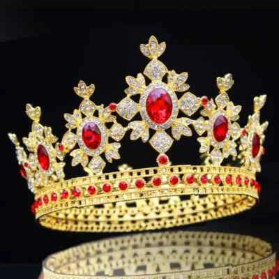 Luxury Gold Tiara - King Crown - Full Round Crystal Rhinestone - Image 1 of 4