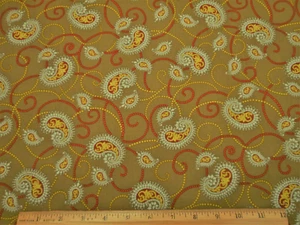 Civil War Reproduction Fabric 1 1/4 Yard Blue Rust Paisley Green Cotton #C - Picture 1 of 2