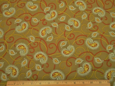 Civil War Reproduction Fabric 1 1/4 Yard Blue Rust Paisley Green Cotton #C - Image 1 of 2