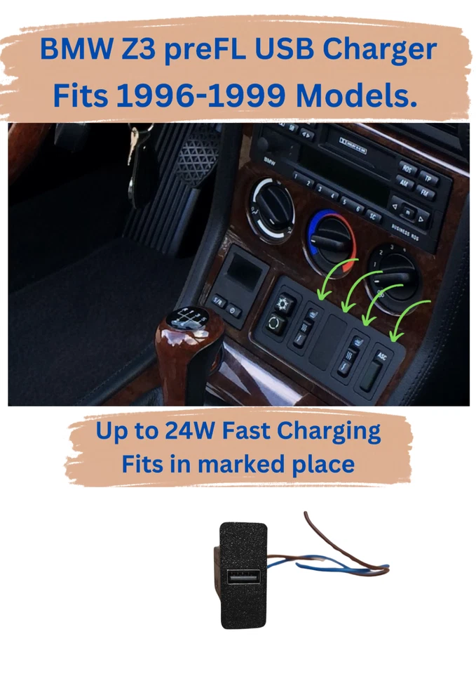 BMW Z3 PreFL (1996-1999) Cargador USB Rápido Botón Cubierta Foto 1 de 2