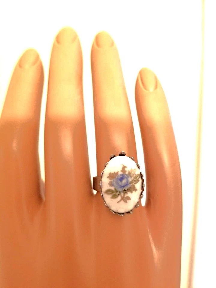 Anillos de cerámica florales de acero inoxidable ajuste ajustable Foto 1 de 4