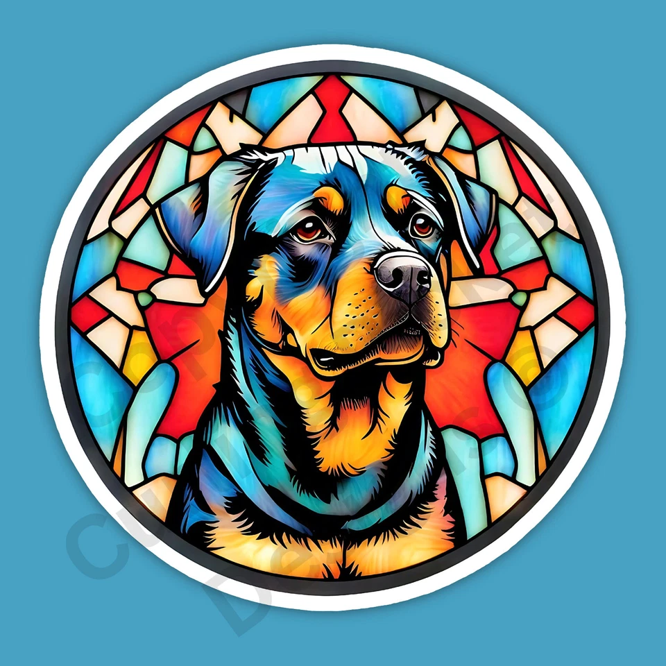 Stained Glass Style Rottweiler Breed Dog Mosaic 3" Vinyl Sticker - Image 1 of 1