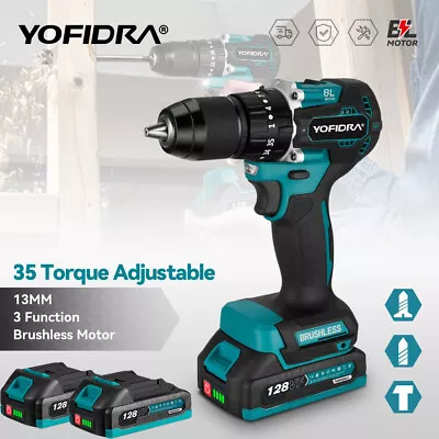 YOFIDRA 2 Battery 18V Cordless Drill Combi Driver High Power Electric Screwdriver Set
