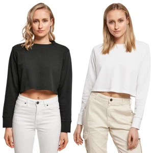 Build Your Brand Ladies Terry Cropped Crew Women's Sweater Printable Belly-Free - Picture 1 of 27